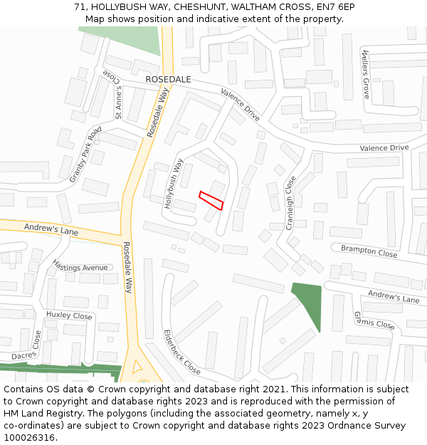 71, HOLLYBUSH WAY, CHESHUNT, WALTHAM CROSS, EN7 6EP: Location map and indicative extent of plot