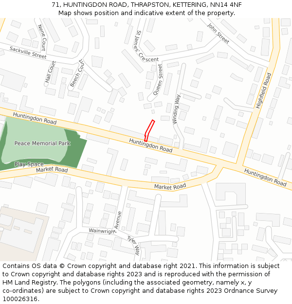 71, HUNTINGDON ROAD, THRAPSTON, KETTERING, NN14 4NF: Location map and indicative extent of plot