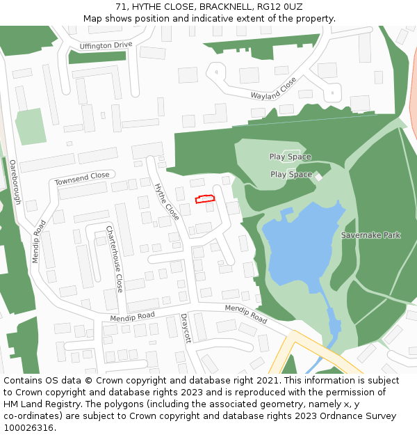 71, HYTHE CLOSE, BRACKNELL, RG12 0UZ: Location map and indicative extent of plot
