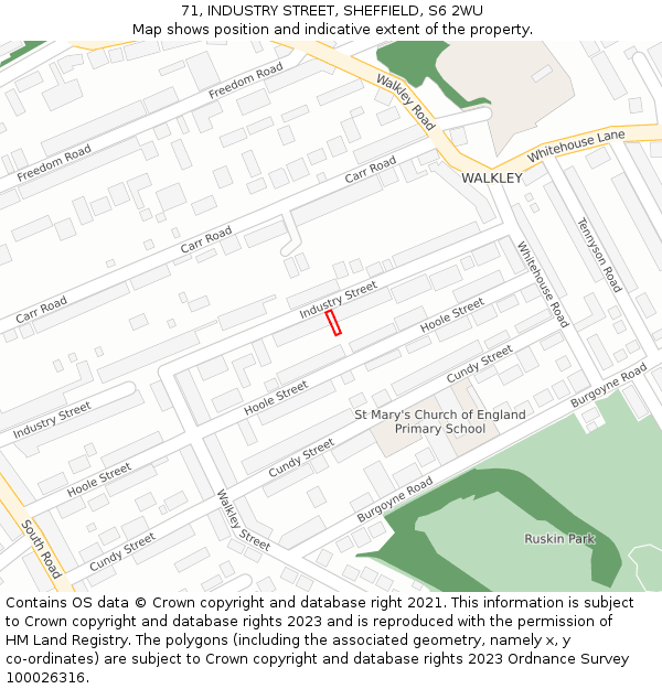 71, INDUSTRY STREET, SHEFFIELD, S6 2WU: Location map and indicative extent of plot