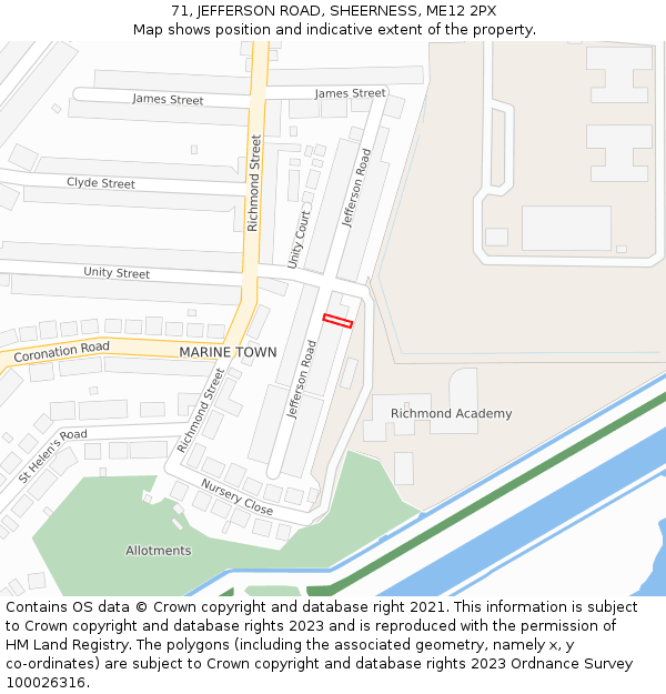 71, JEFFERSON ROAD, SHEERNESS, ME12 2PX: Location map and indicative extent of plot