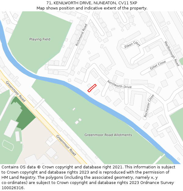 71, KENILWORTH DRIVE, NUNEATON, CV11 5XP: Location map and indicative extent of plot