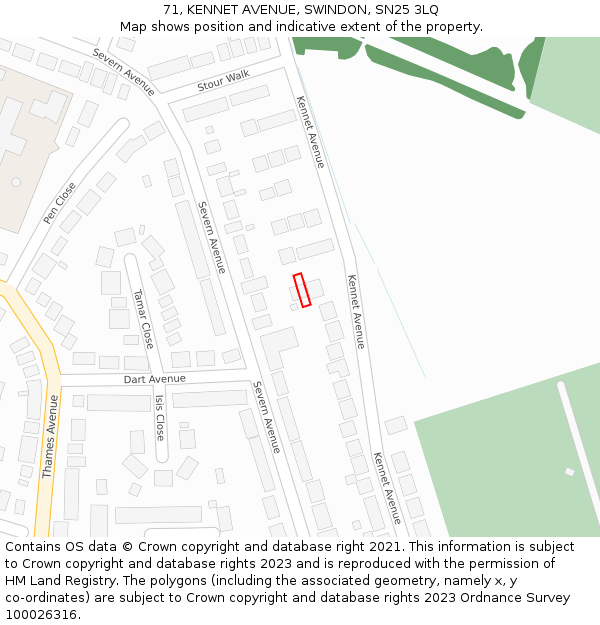 71, KENNET AVENUE, SWINDON, SN25 3LQ: Location map and indicative extent of plot
