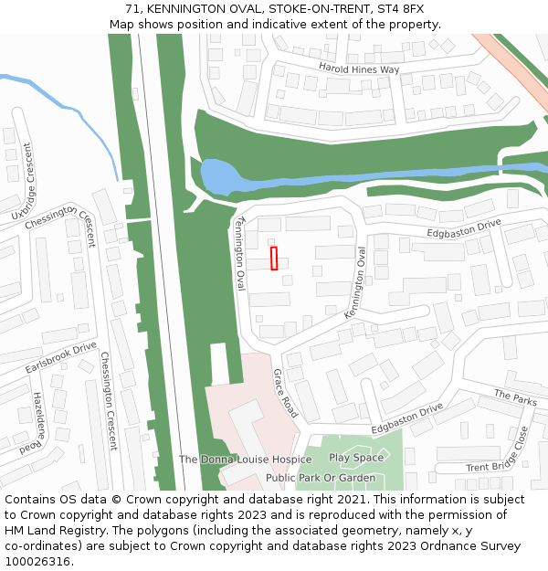 71, KENNINGTON OVAL, STOKE-ON-TRENT, ST4 8FX: Location map and indicative extent of plot