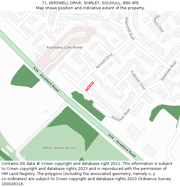 71, KERSWELL DRIVE, SHIRLEY, SOLIHULL, B90 4PE: Location map and indicative extent of plot