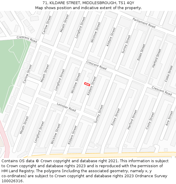 71, KILDARE STREET, MIDDLESBROUGH, TS1 4QY: Location map and indicative extent of plot