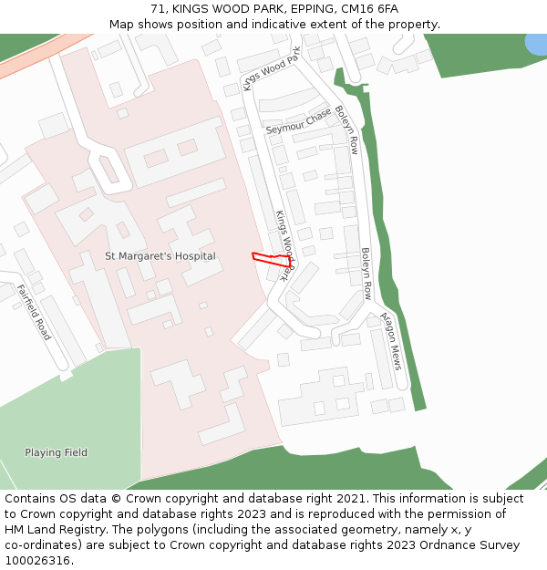 71, KINGS WOOD PARK, EPPING, CM16 6FA: Location map and indicative extent of plot