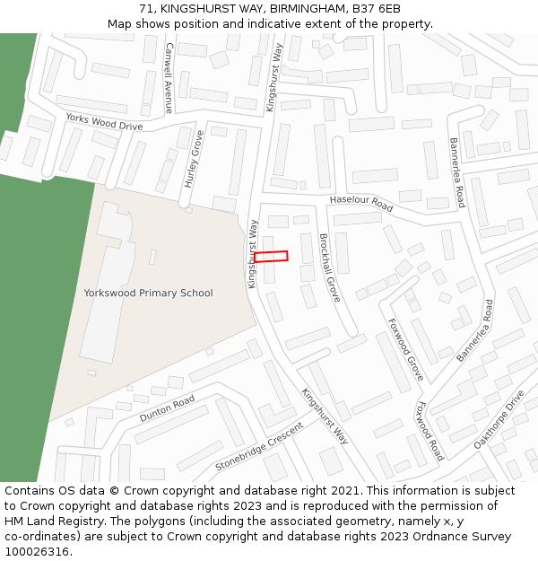 71, KINGSHURST WAY, BIRMINGHAM, B37 6EB: Location map and indicative extent of plot
