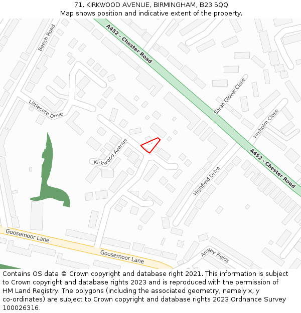 71, KIRKWOOD AVENUE, BIRMINGHAM, B23 5QQ: Location map and indicative extent of plot