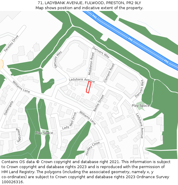 71, LADYBANK AVENUE, FULWOOD, PRESTON, PR2 9LY: Location map and indicative extent of plot