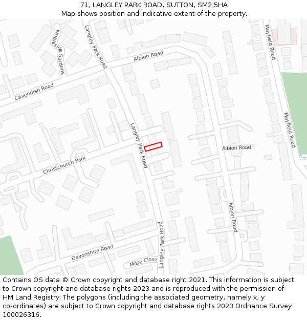 71, LANGLEY PARK ROAD, SUTTON, SM2 5HA: Location map and indicative extent of plot