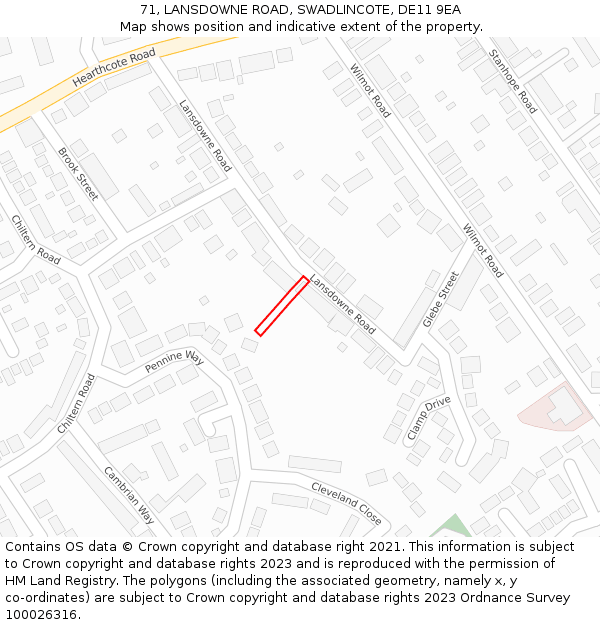 71, LANSDOWNE ROAD, SWADLINCOTE, DE11 9EA: Location map and indicative extent of plot