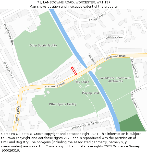 71, LANSDOWNE ROAD, WORCESTER, WR1 1SP: Location map and indicative extent of plot