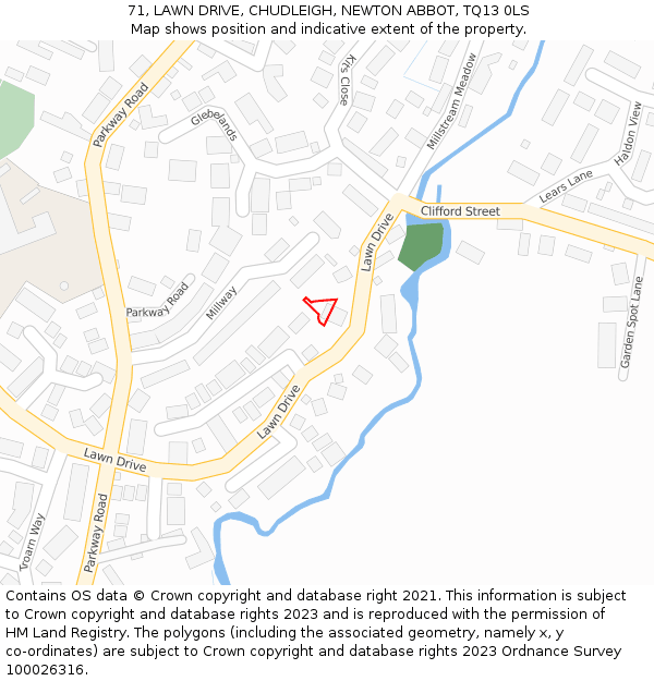 71, LAWN DRIVE, CHUDLEIGH, NEWTON ABBOT, TQ13 0LS: Location map and indicative extent of plot