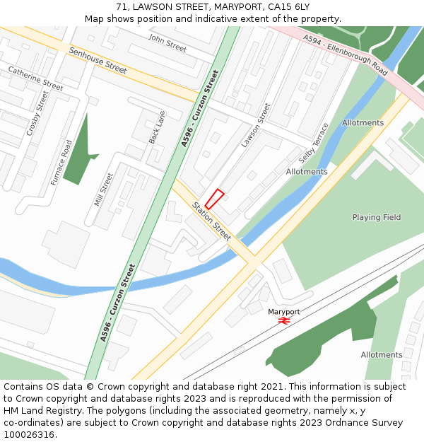 71, LAWSON STREET, MARYPORT, CA15 6LY: Location map and indicative extent of plot