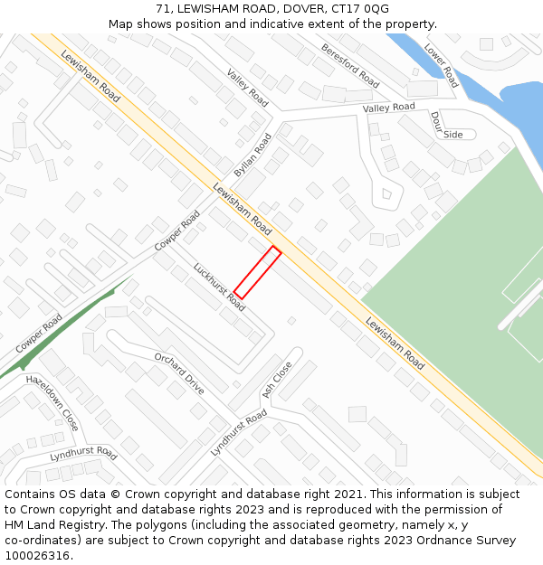 71, LEWISHAM ROAD, DOVER, CT17 0QG: Location map and indicative extent of plot