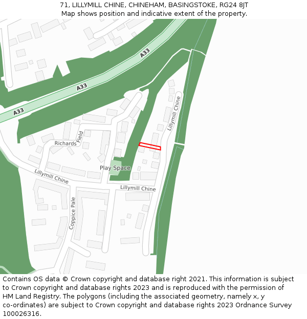 71, LILLYMILL CHINE, CHINEHAM, BASINGSTOKE, RG24 8JT: Location map and indicative extent of plot