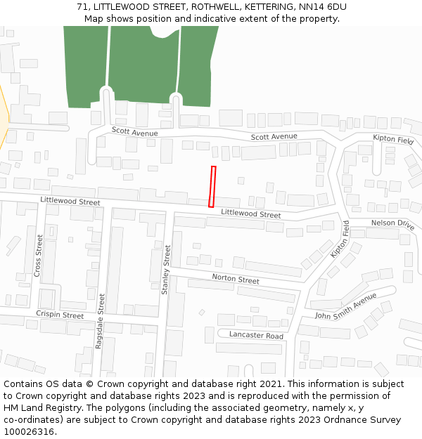71, LITTLEWOOD STREET, ROTHWELL, KETTERING, NN14 6DU: Location map and indicative extent of plot