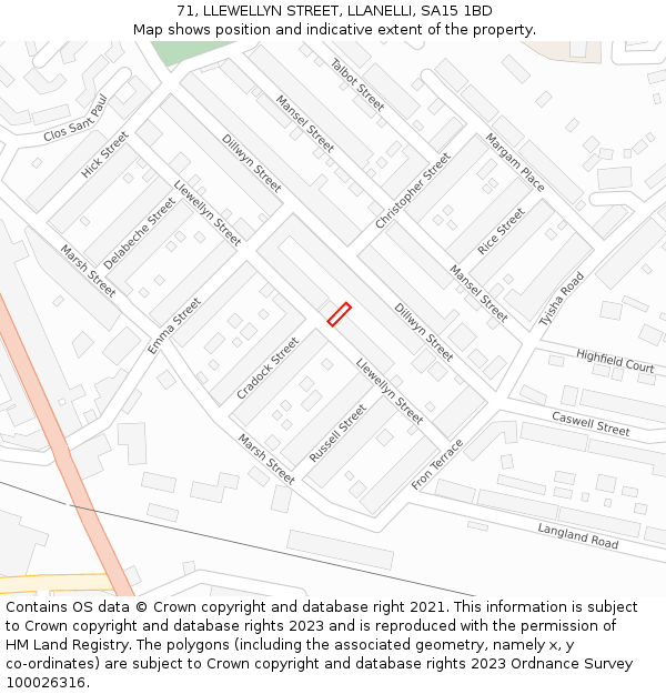 71, LLEWELLYN STREET, LLANELLI, SA15 1BD: Location map and indicative extent of plot