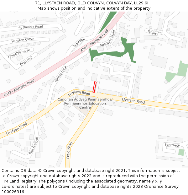 71, LLYSFAEN ROAD, OLD COLWYN, COLWYN BAY, LL29 9HH: Location map and indicative extent of plot