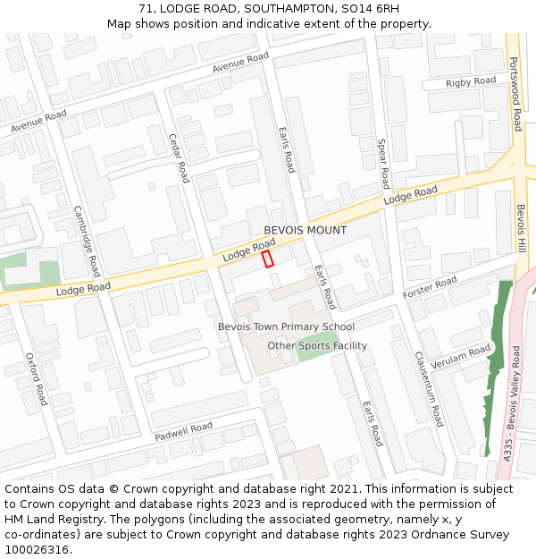 71, LODGE ROAD, SOUTHAMPTON, SO14 6RH: Location map and indicative extent of plot