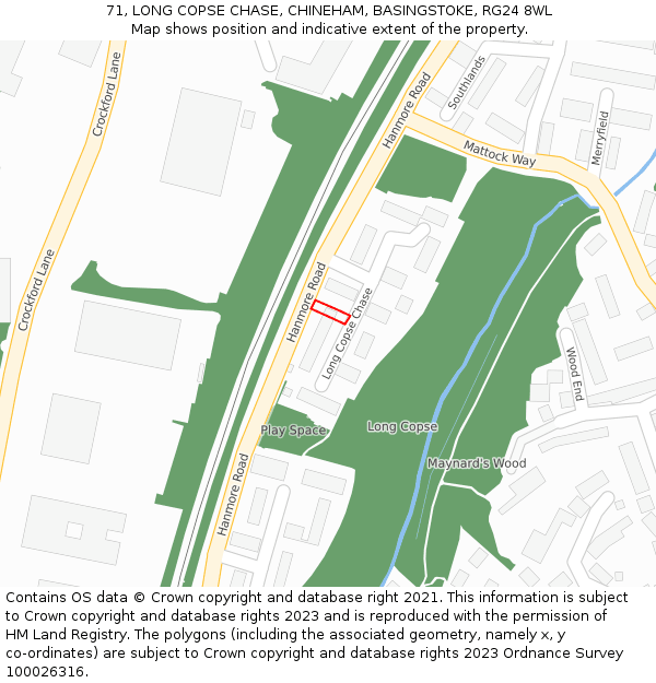 71, LONG COPSE CHASE, CHINEHAM, BASINGSTOKE, RG24 8WL: Location map and indicative extent of plot