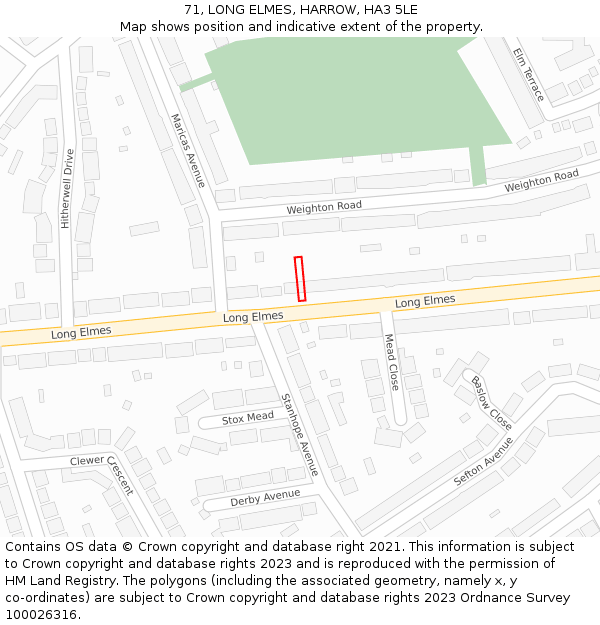 71, LONG ELMES, HARROW, HA3 5LE: Location map and indicative extent of plot