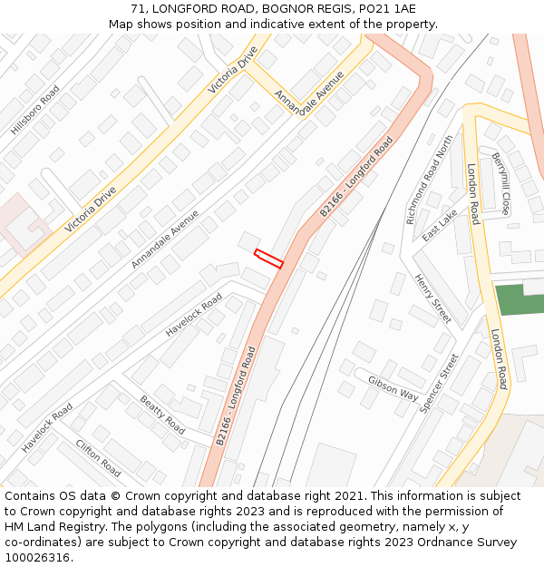 71, LONGFORD ROAD, BOGNOR REGIS, PO21 1AE: Location map and indicative extent of plot