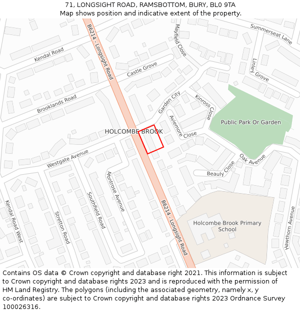 71, LONGSIGHT ROAD, RAMSBOTTOM, BURY, BL0 9TA: Location map and indicative extent of plot