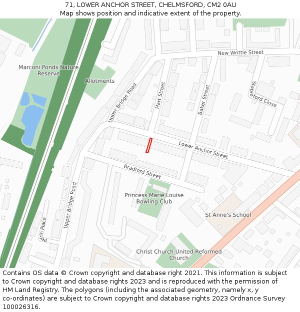 71, LOWER ANCHOR STREET, CHELMSFORD, CM2 0AU: Location map and indicative extent of plot