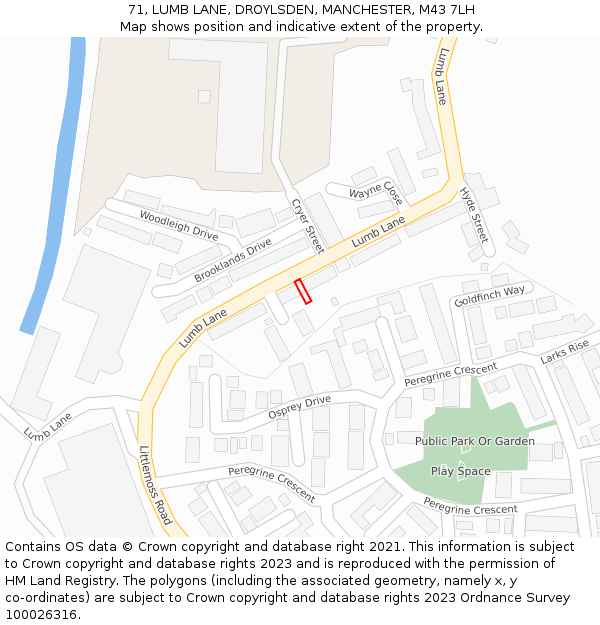 71, LUMB LANE, DROYLSDEN, MANCHESTER, M43 7LH: Location map and indicative extent of plot