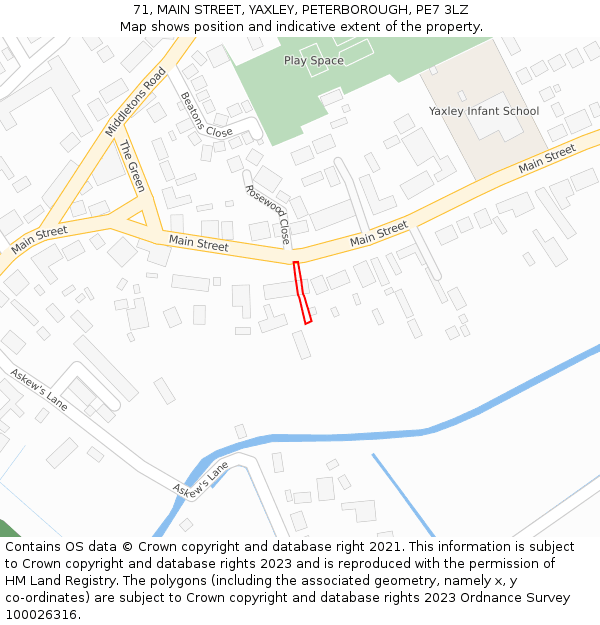 71, MAIN STREET, YAXLEY, PETERBOROUGH, PE7 3LZ: Location map and indicative extent of plot