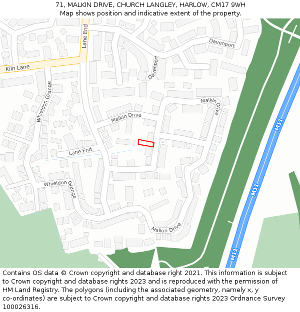 71, MALKIN DRIVE, CHURCH LANGLEY, HARLOW, CM17 9WH: Location map and indicative extent of plot