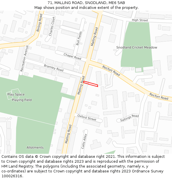 71, MALLING ROAD, SNODLAND, ME6 5AB: Location map and indicative extent of plot