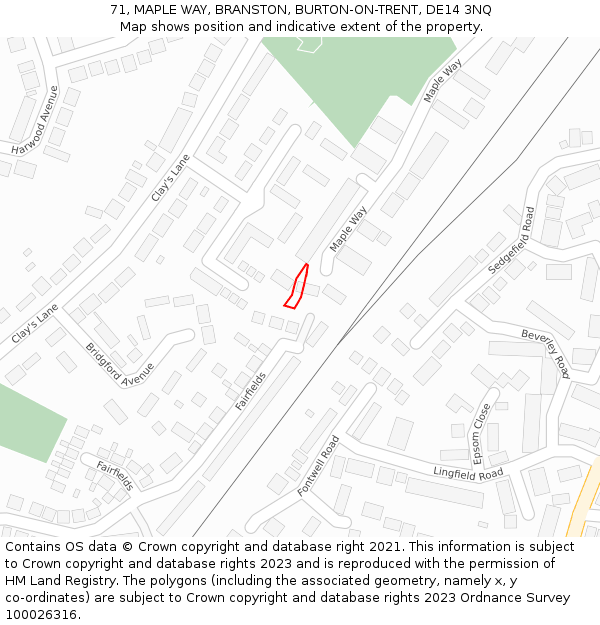 71, MAPLE WAY, BRANSTON, BURTON-ON-TRENT, DE14 3NQ: Location map and indicative extent of plot