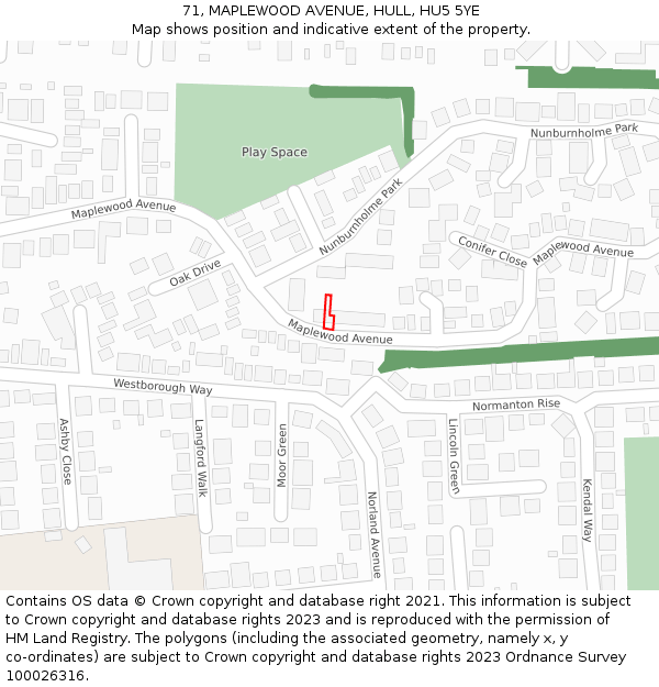 71, MAPLEWOOD AVENUE, HULL, HU5 5YE: Location map and indicative extent of plot