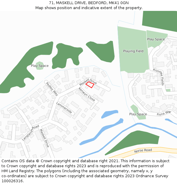 71, MASKELL DRIVE, BEDFORD, MK41 0GN: Location map and indicative extent of plot