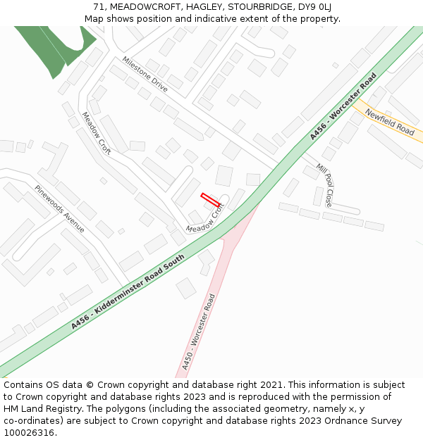 71, MEADOWCROFT, HAGLEY, STOURBRIDGE, DY9 0LJ: Location map and indicative extent of plot