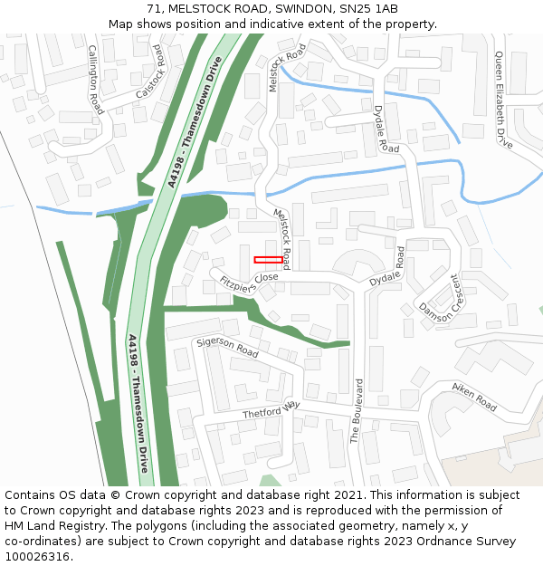 71, MELSTOCK ROAD, SWINDON, SN25 1AB: Location map and indicative extent of plot