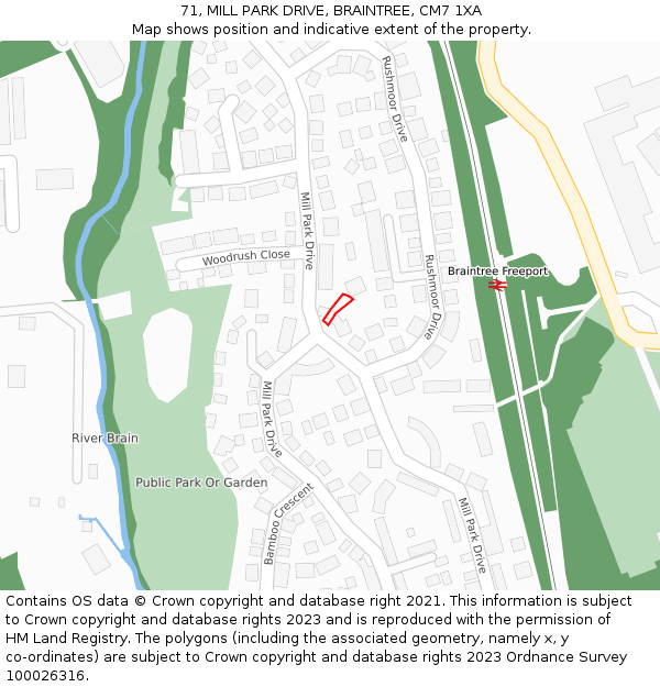 71, MILL PARK DRIVE, BRAINTREE, CM7 1XA: Location map and indicative extent of plot
