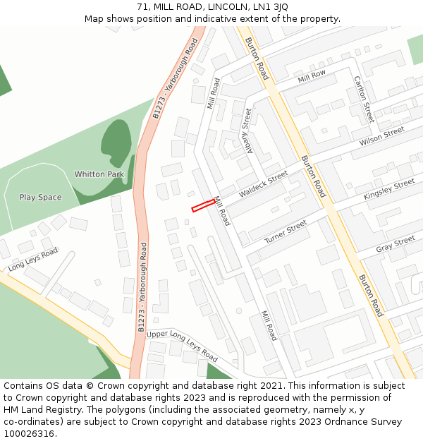71, MILL ROAD, LINCOLN, LN1 3JQ: Location map and indicative extent of plot