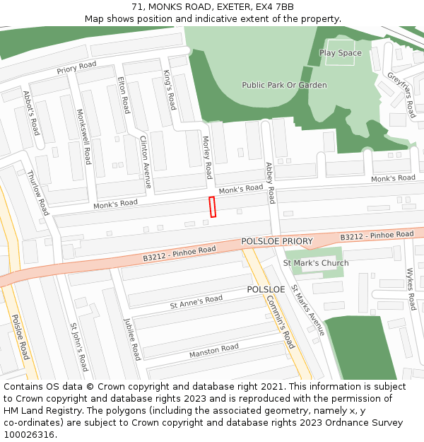 71, MONKS ROAD, EXETER, EX4 7BB: Location map and indicative extent of plot