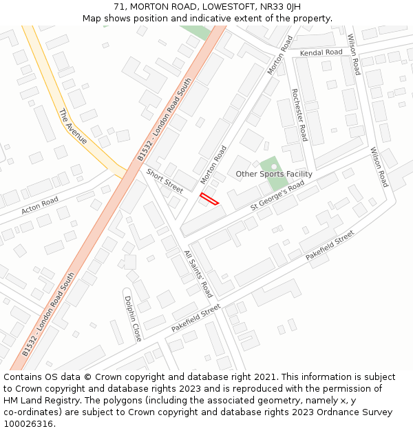 71, MORTON ROAD, LOWESTOFT, NR33 0JH: Location map and indicative extent of plot