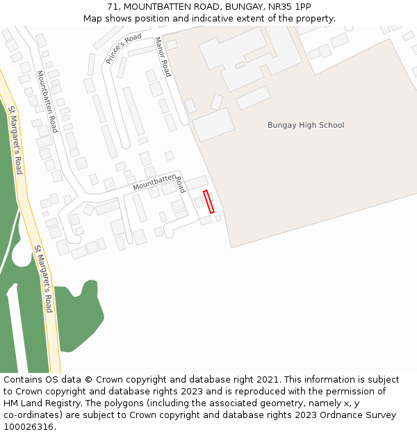 71, MOUNTBATTEN ROAD, BUNGAY, NR35 1PP: Location map and indicative extent of plot
