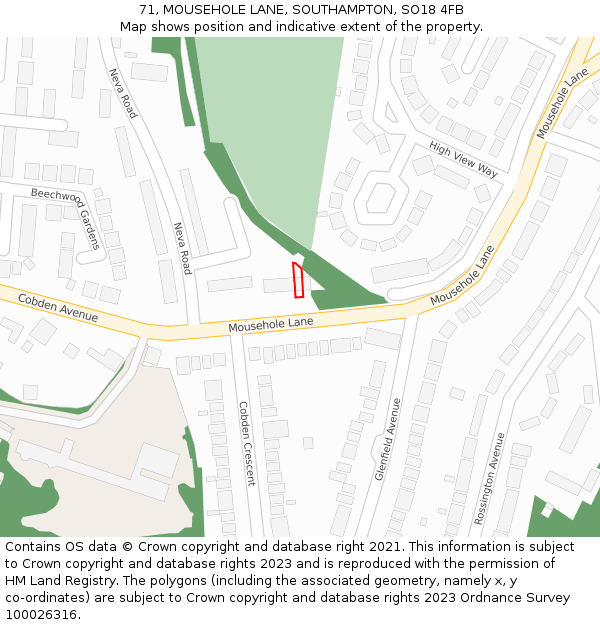 71, MOUSEHOLE LANE, SOUTHAMPTON, SO18 4FB: Location map and indicative extent of plot