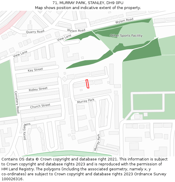 71, MURRAY PARK, STANLEY, DH9 0PU: Location map and indicative extent of plot