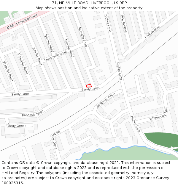 71, NELVILLE ROAD, LIVERPOOL, L9 9BP: Location map and indicative extent of plot