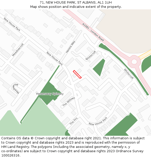 71, NEW HOUSE PARK, ST ALBANS, AL1 1UH: Location map and indicative extent of plot