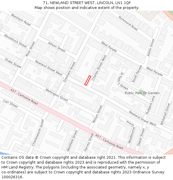71, NEWLAND STREET WEST, LINCOLN, LN1 1QF: Location map and indicative extent of plot
