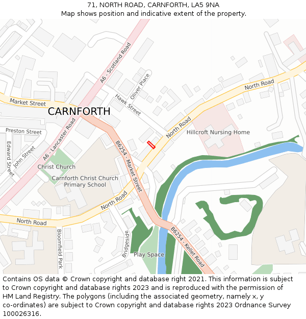 71, NORTH ROAD, CARNFORTH, LA5 9NA: Location map and indicative extent of plot